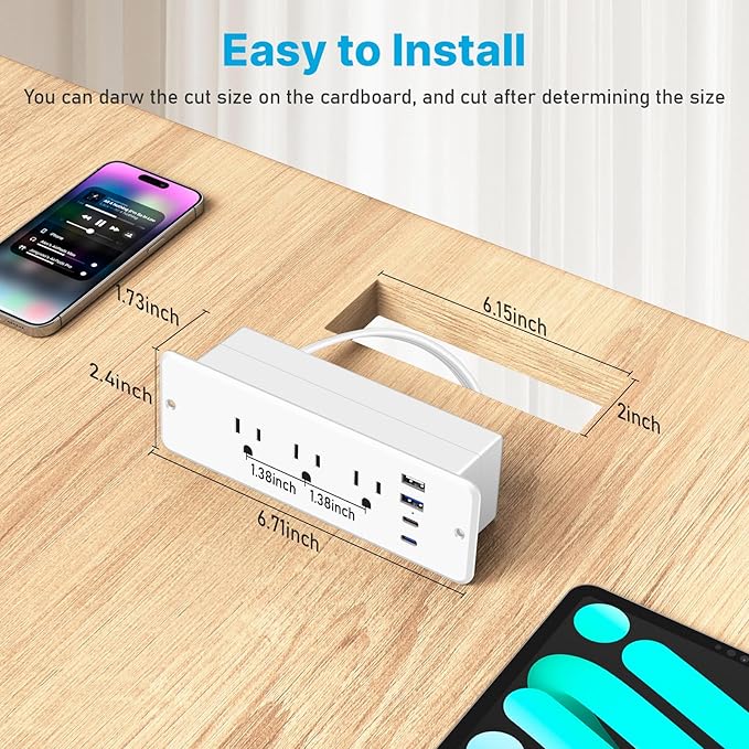 CCCEI 6 Outlets Dual Side Recessed Power Strip - Image 6