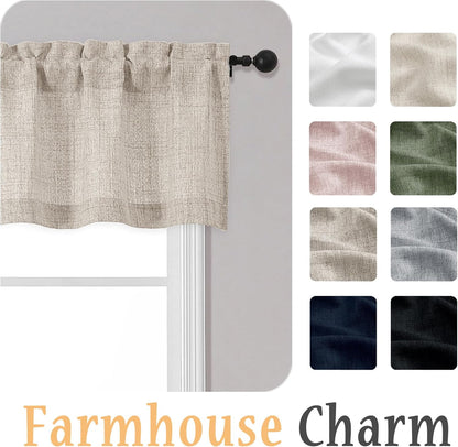Linen Valances for Windows 1 Pcs, Light Filtering Textured Farmhouse Short Small Valance Curtains for Bathroom Basement Living Room Bedroom, Rod Pocket Half Curtains Over Sink, 60Wx14L Inch