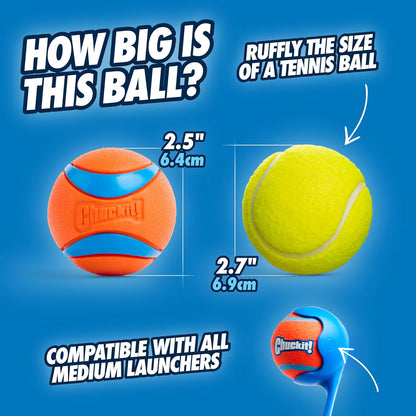 chuckit! ultra ball and launcher bundle, classic 26m, close-up detail