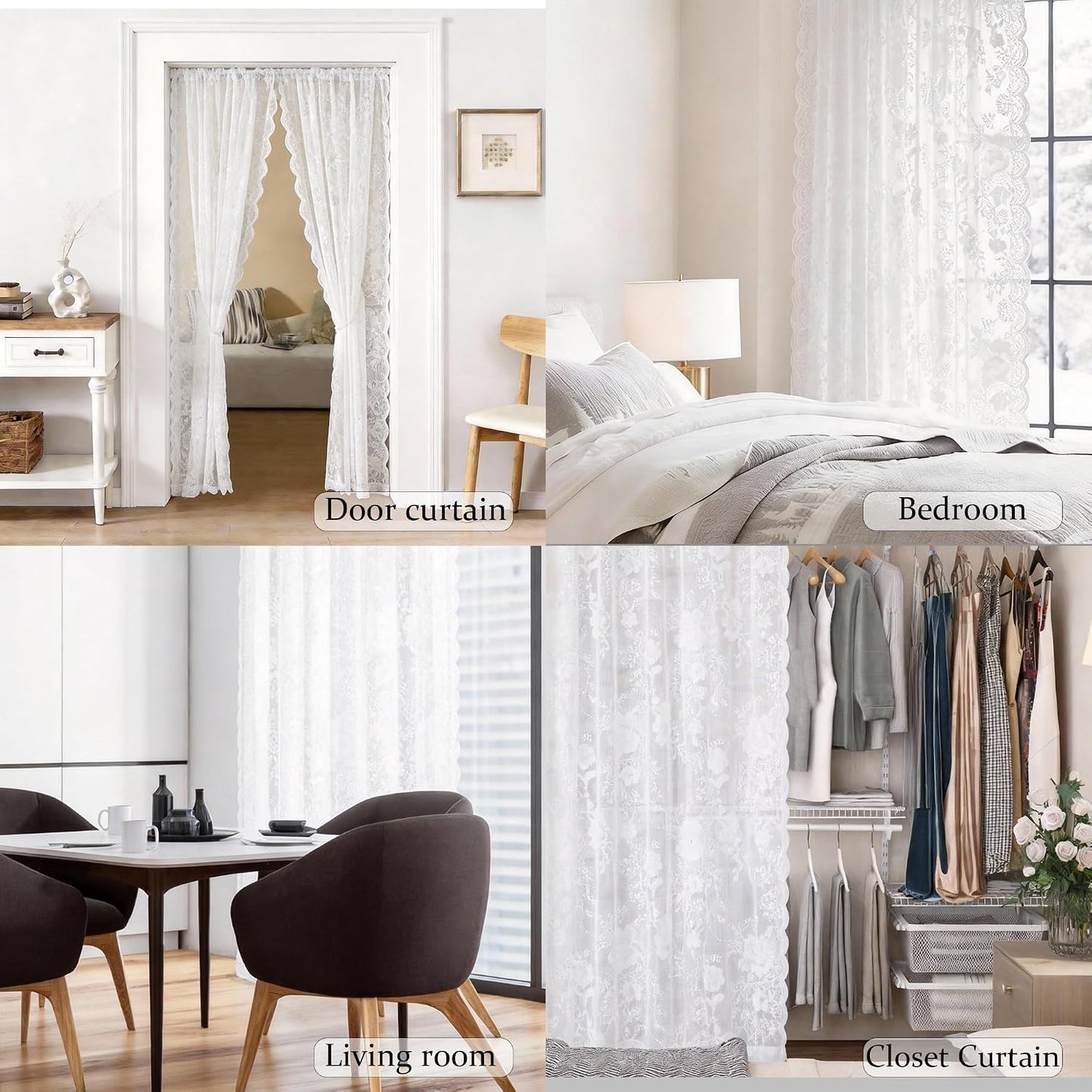 Black Lace Curtains 84 Inch Long Vintage Floral Sheer Drapes | for Living Room & Bedroom - Gothic Style Decor Light Filtering Scalloped Edges Curtains with Rod Pocket - 2 Panels, 55 x 84