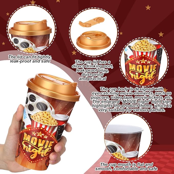 Yungyan 24 Sets Movie Night Party Favors Goodie Cups with Lids and Straws for...