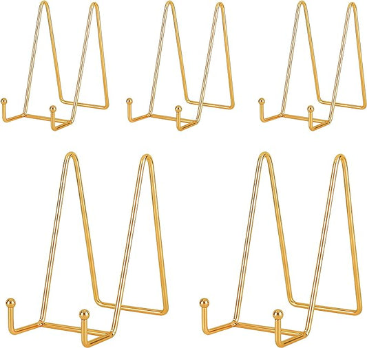 IBosins 5 Pack 6 Inch Plate Holder Display Stands, Metal Gold Frame Stand by IBosins