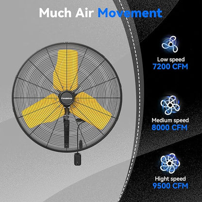 Pro 9500 CFM 24" Outdoor IP44 Waterproof Wall Mount Fan, 3-Speed Oscillating - Image 3