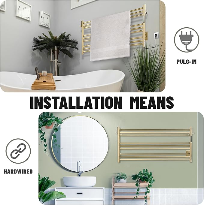 K&KALONZO Towel Warmer for Bathroom, Wall-Mounted 9-Bar Heated Towel Rack - Image 4