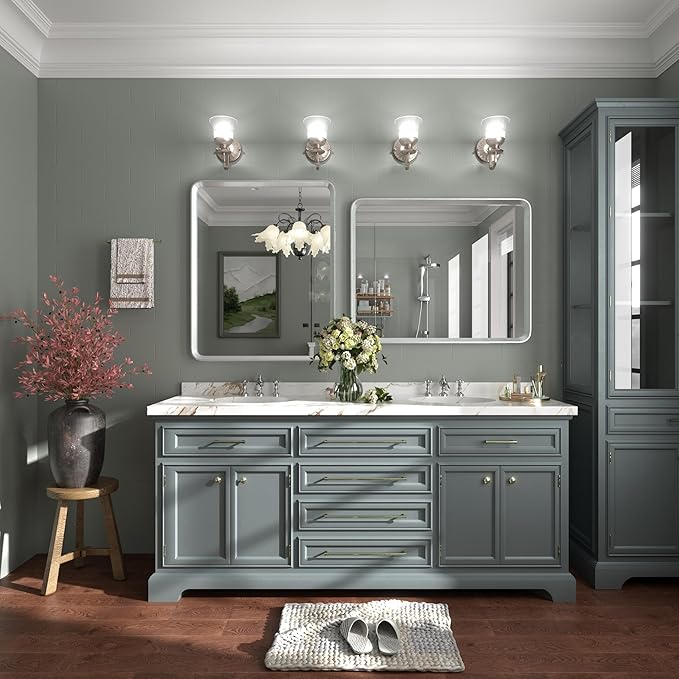 28x36 Brushed Silver Mirror for Bathroom, Nickel Silver Metal Framed Vanity - Image 6