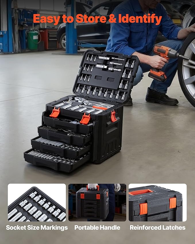 VEVOR Mechanics Tool Set, 297-Piece Mechanic Tool Kit, 1/4 in, 3/8 in, and 1/2 - Image 7