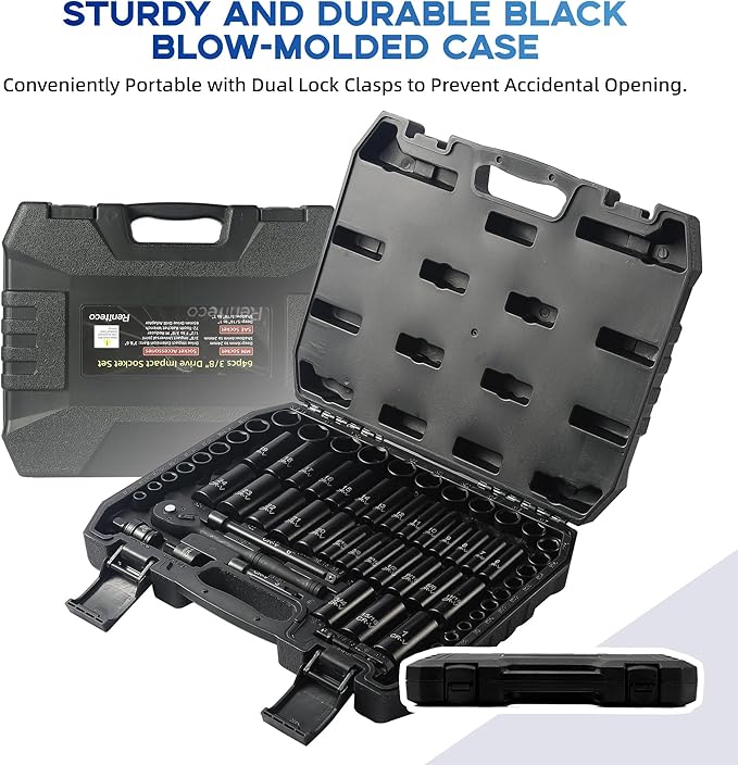 64-Piece 3/8" Drive Socket Set, SAE & Metric, Deep & Shallow, 72-Tooth Ratchet - Image 7