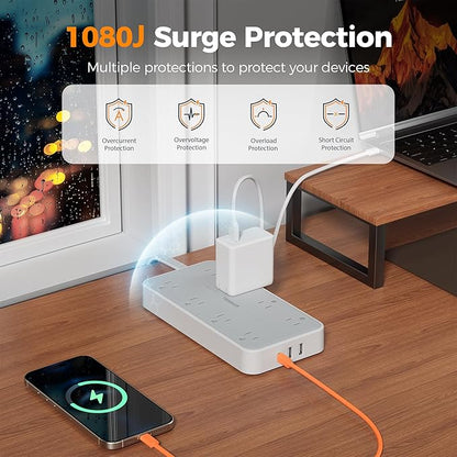 TESSAN Flat Plug Extension Cord 6 FT, Surge Protector Power Strip - Image 2