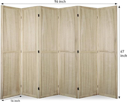 ECOMEX 6 Panel Room Divider, 5.6Ft Pegboard Display Wooden Folding Privacy - Image 6