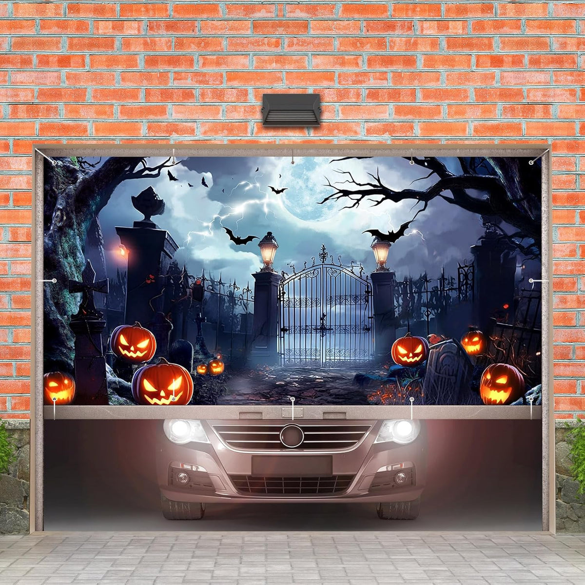 Preboun 8 x 16 ft Halloween Garage Door Banner Cover Decorations