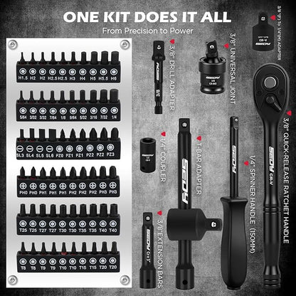 Premium 132-Piece Mechanics Tool Set, SAE/Metric 1/4" & 3/8" Drive Socket Set - Image 4