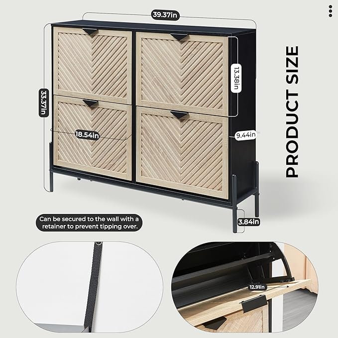 Shoe Cabinet Storage with 4 Flip Drawers, Narrow Hidden Shoes Organizer Cabinet - Image 2