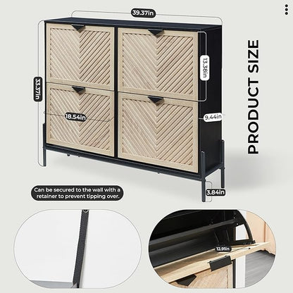 Shoe Cabinet Storage with 4 Flip Drawers, Narrow Hidden Shoes Organizer Cabinet - Image 2