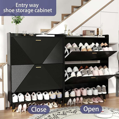 Shoe Cabinet Storage for Entryway: 32" Black Shoe Organizer Cabinet - Image 3