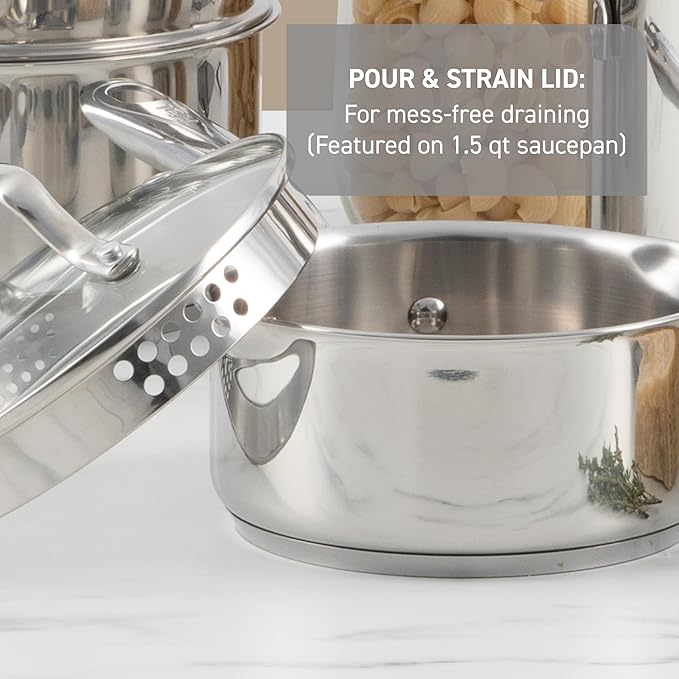 T-fal Stainless Steel Cookware Set, 11 Piece, Induction Cookware, Oven Safe to - Image 5