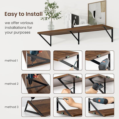 Axeman 48 Inch Floating Shelves | 10 Inch Deep Walnut Wall Shelves Set of 2 | - Image 6