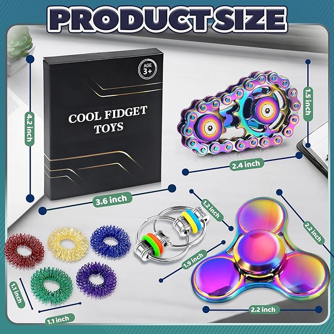 8Pcs Fidget Toys Adults Fidgets Spinner Autism Sensory Pack Spiky Sensory Rings - Image 2