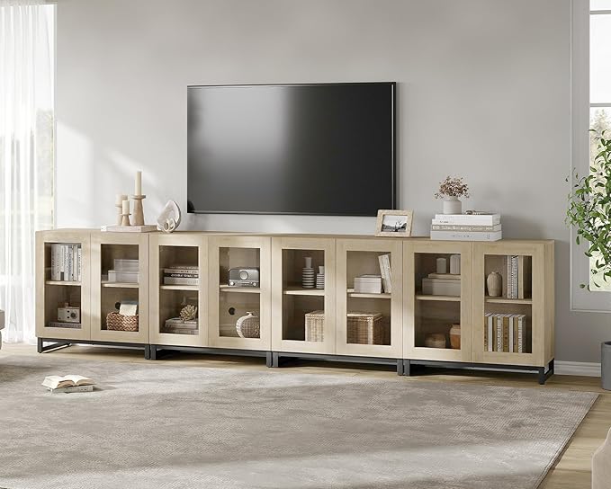 WAMPAT Modern TV Stand with Glass Doors by WAMPAT
