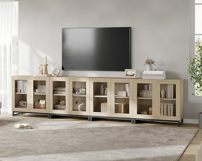 WAMPAT Modern TV Stand with Glass Doors by WAMPAT