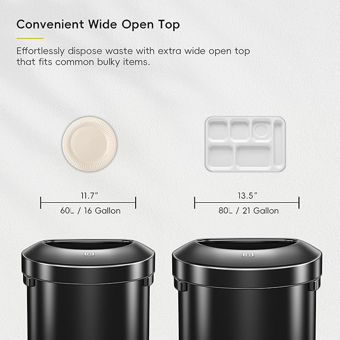 EKO Urban 16 Gallon Semi-Round Open Top Waste Bin, Stainless Steel Half Round - Image 6