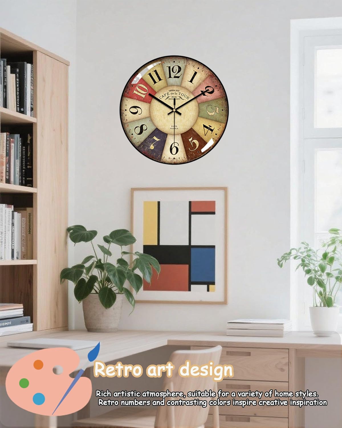 Vintage Wall Clock-12 Retro Rustic Style Quartz Clock,Silent Non-Ticking with Glass Dial,Battery Operated for Living Room, Kitchen, Home, Bathroom, Bedroom