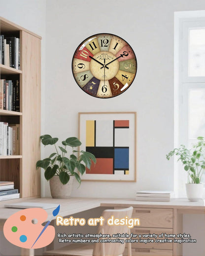 Vintage Wall Clock-12 Retro Rustic Style Quartz Clock,Silent Non-Ticking with Glass Dial,Battery Operated for Living Room, Kitchen, Home, Bathroom, Bedroom