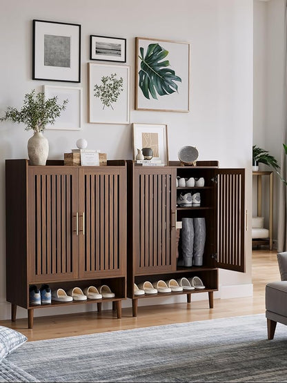 Shoe Storage Cabinet with 2 Slatted Doors, 6-Tier Large Shoe Cabinet with - Image 6