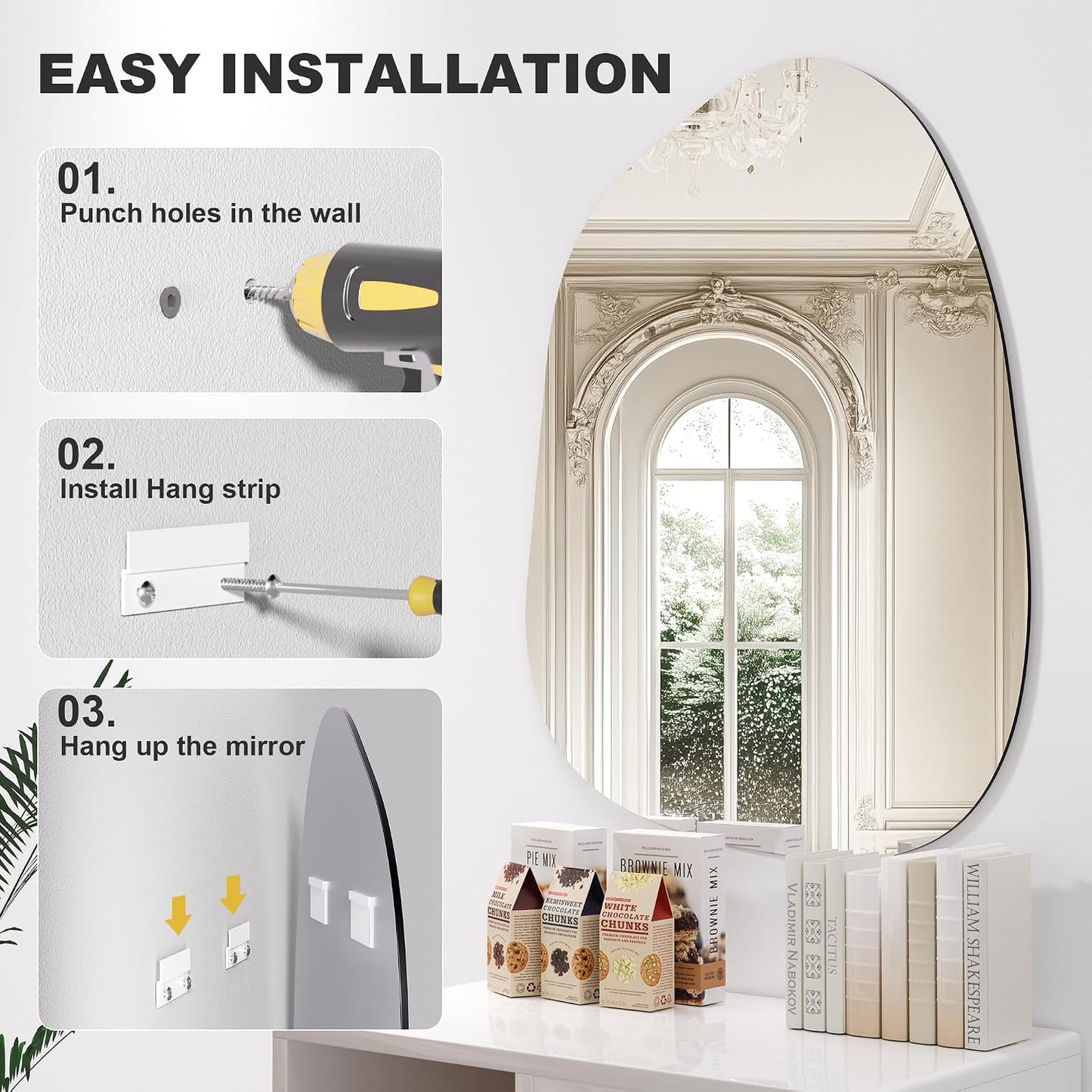 Hasipu 32"x24" Irregular Wall Mirror Frameless Asymmetrical Mirror for Wall | Frameless Wall Mirror, 4mm Tempered Glass, Horizontal & Vertical, Wall Mount, Bathroom, Bedroom, Modern Home Decor
