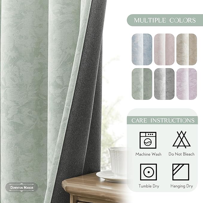 Beauoop Green Floral Jacquard Blackout Curtains 72 Inches Long 2 Panels - Image 7