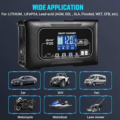 Dylannet Smart Battery Charger 20A 12V/24V Fully Automatic Maintainer, Trickle - Image 5