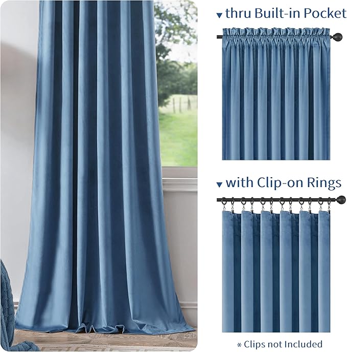 FMFUNCTEX Velvet Blackout Curtains Blue Thermal Insulated Curtains - Image 4