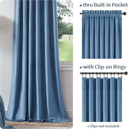 FMFUNCTEX Velvet Blackout Curtains Blue Thermal Insulated Curtains - Image 4