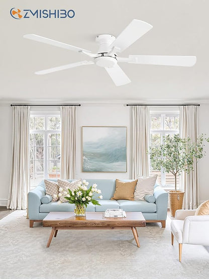 ZMISHIBO 52 Inch Ceiling Fan No Light, Flush Mount Low Profile, Modern White - Image 7