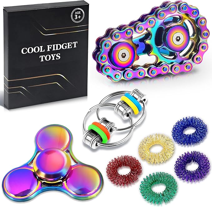 8Pcs Fidget Toys Adults Fidgets Spinner Autism Sensory Pack Spiky Sensory Rings by Chilvil