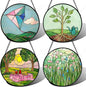 AMDERVEN Stained Glass Window Hanging 4 Pcs Set Pink Green Spring Saplings by amderven
