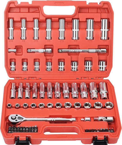 3/8” Drive Socket Set, 76 Pieces Ratchet Wrenches Set, Standard and Deep by Egofine