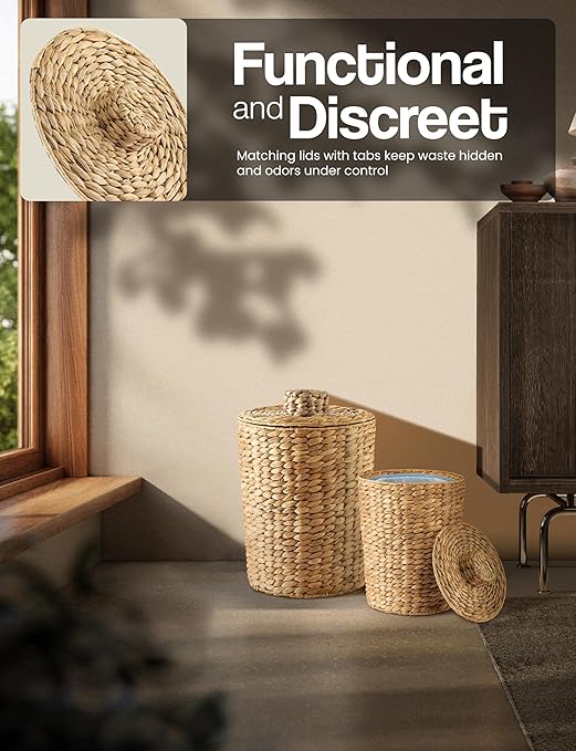 Set of 2 Wicker Trash Can with Lid - Image 5