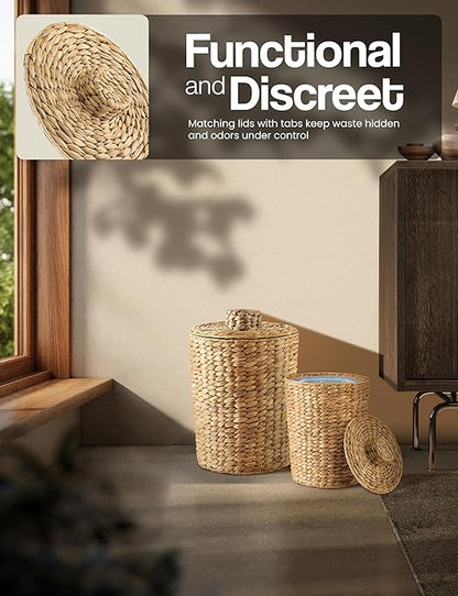 Set of 2 Wicker Trash Can with Lid - Image 5