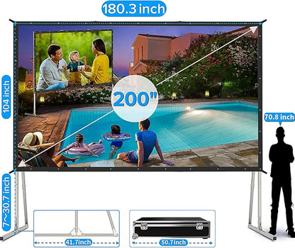 200 inch Projector Screen with Stand, Upgraded 3 Layers PVC 16:9 Large Outdoor - Image 2
