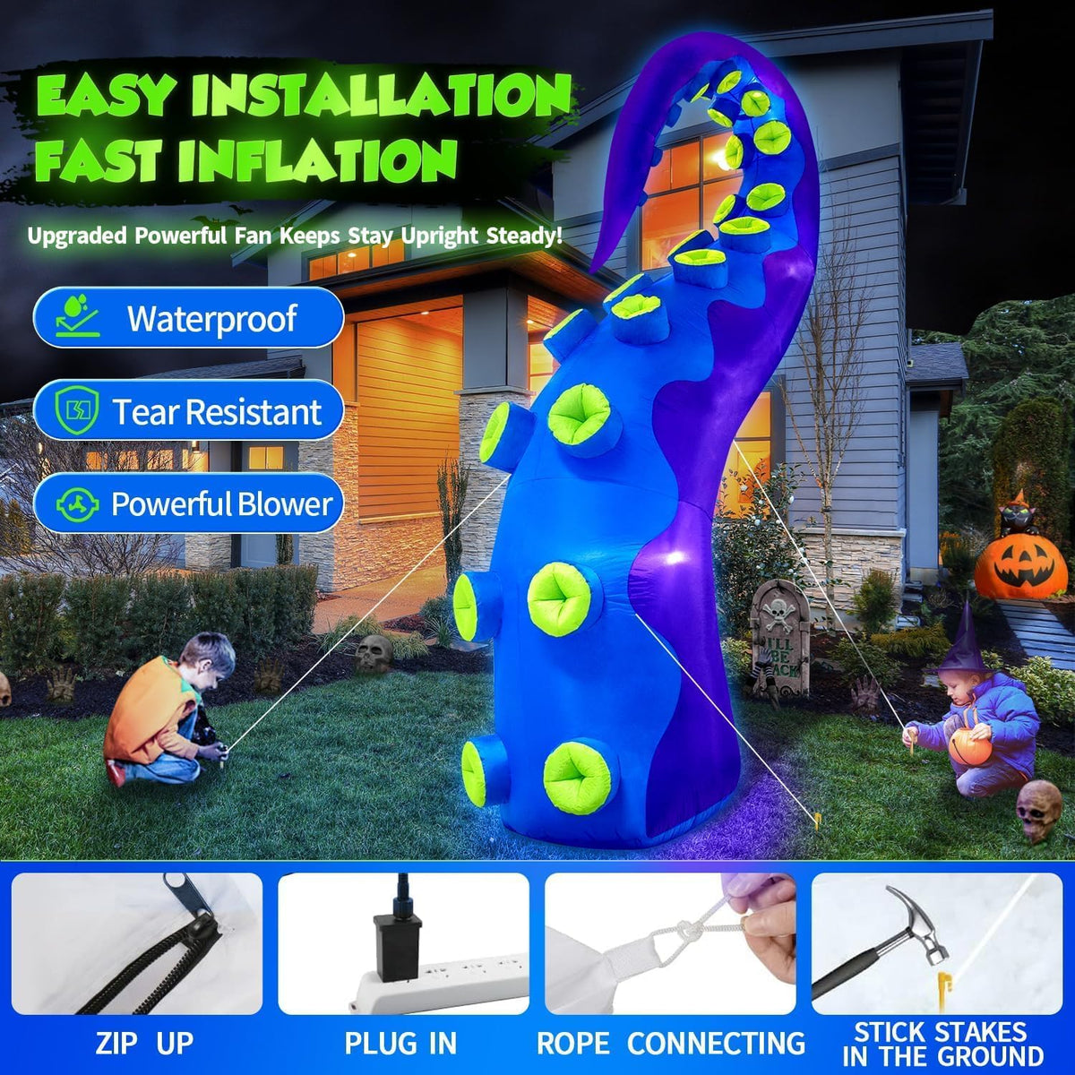 1PCS 14FT Giant Halloween Inflatables Octopus Tentacles, Huge Halloween Decor...