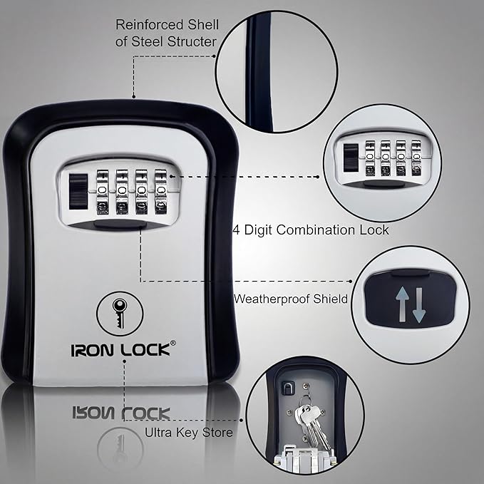 Iron Lock® Key Lock Box Wall Mount – Medium Waterproof Heavy-Duty Metal Safe - Image 6