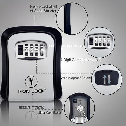 Iron Lock® Key Lock Box Wall Mount – Medium Waterproof Heavy-Duty Metal Safe - Image 6
