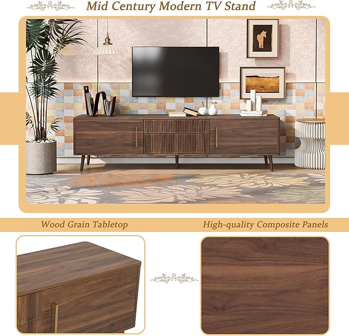 Merax Mid Century 70" TV Stand, Modern Entertainment Center - Image 7