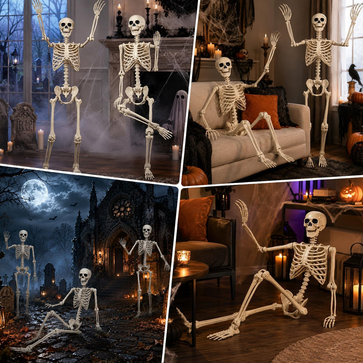 Halloween Skeletons Decorations Outdoor - 5.4FT Life Size Posable Skeletons