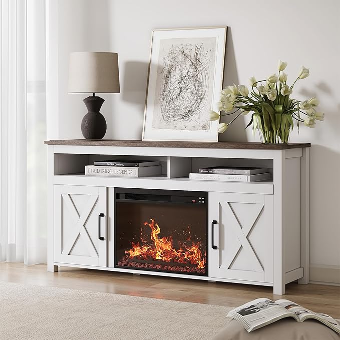 BELLEZE 58" Farmhouse Fireplace TV Stand by BELLEZE