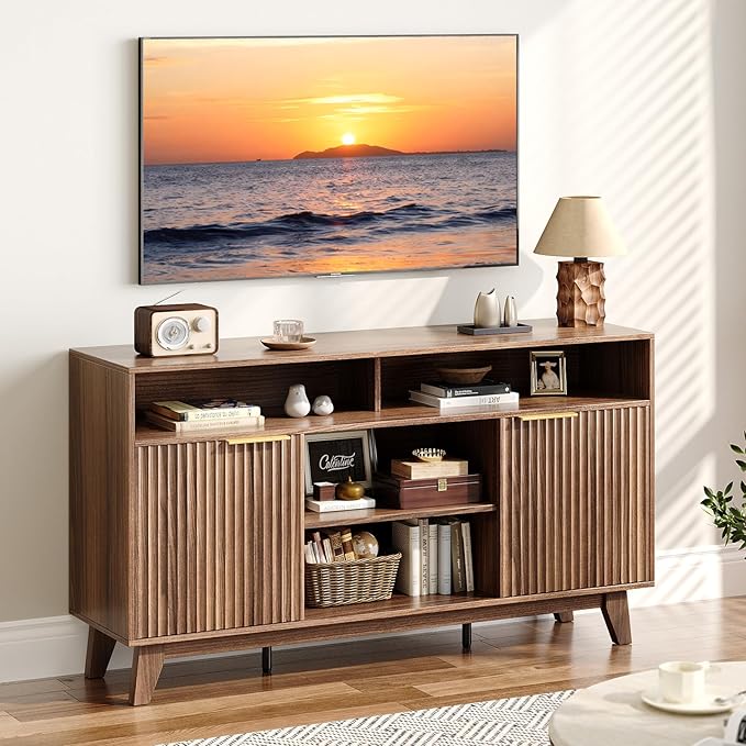 VINGLI Boho Fluted TV Stand for 70" TV, Solid Wood Entertainment Center - Image 6