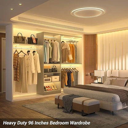 8FT Closet System with Shelves, Wall Mount Bedroom Wardrobe Walk-in Closet - Image 2