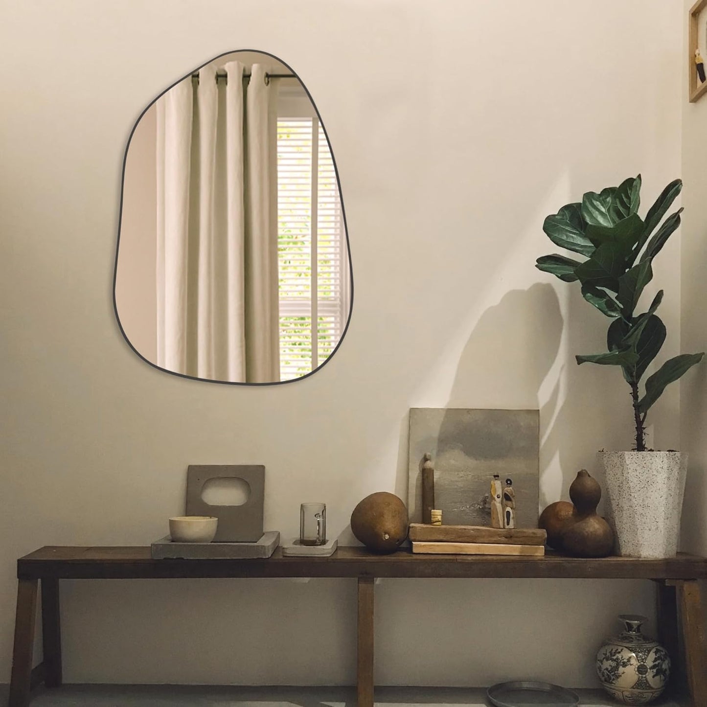 PERFNIQUE Irregular Wall Mirror Asymmetrical Mirror, 27''x19'' Black Mirror for Bathroom Bedroom Living Room Entryway, Decorative Modern Wall Decor, Wall Mounted Mirror (Black, 27''x19'')
