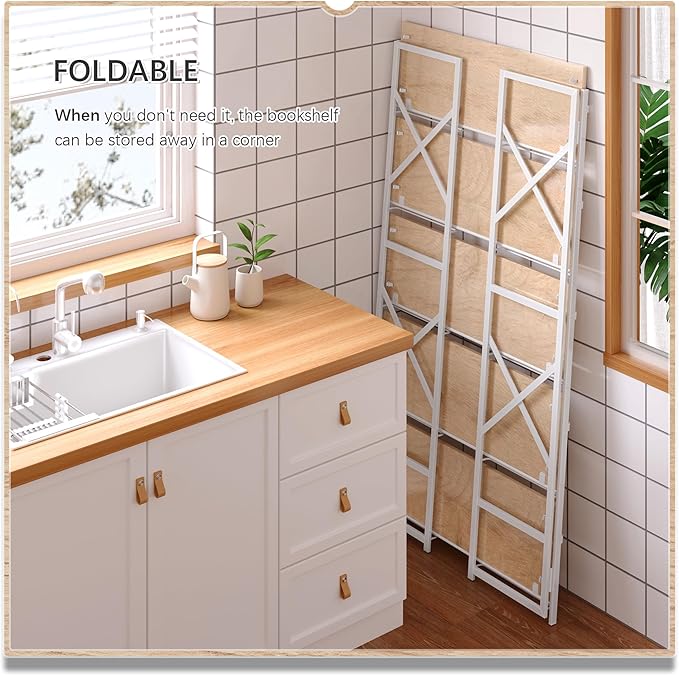 4NM Extra Wide 5 Tiers No Assembly Book Shelves, 51.2" H Folding Bookshelf - Image 4