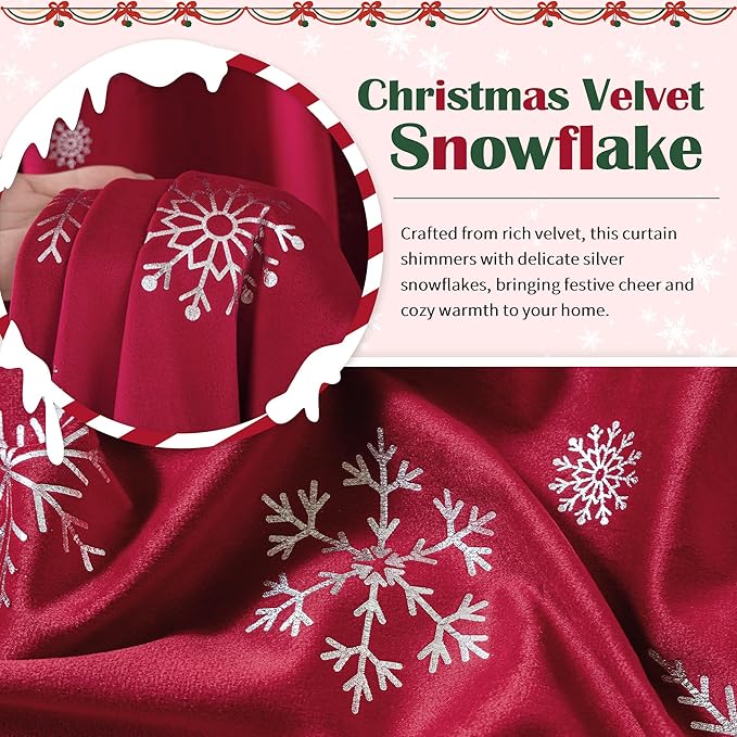 FMFUNCTEX Snowflake Red Christmas Velvet Blackout Curtains - Image 5